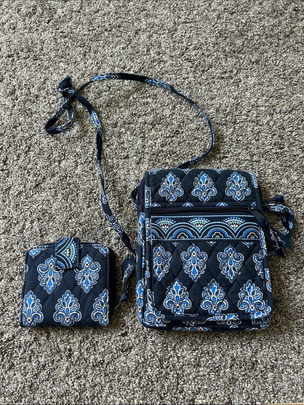 Vera Bradley Navy and Light Blue Quilted Crossbody with Matching Wallet